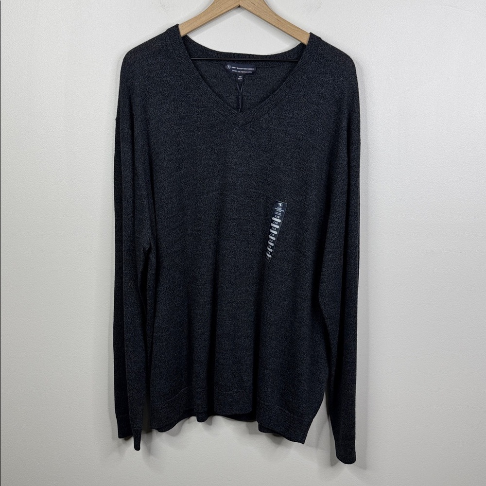 Hart Schaffner Marx 2XB Big Gray V-Neck Sweater 100% Extra Fine Merino Wool NWT